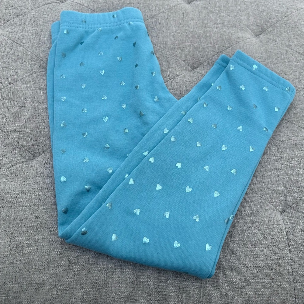New or like new carters metallic blue hearts fleece lined leggings.